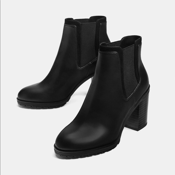 black leather chunky heel booties
